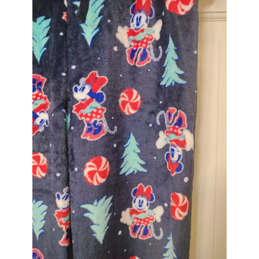 NWT Disney Mini Mouse Soft Fleece Pants SZ M Comfy Winter Holiday Navy Teal Red - Picture 2 of 7